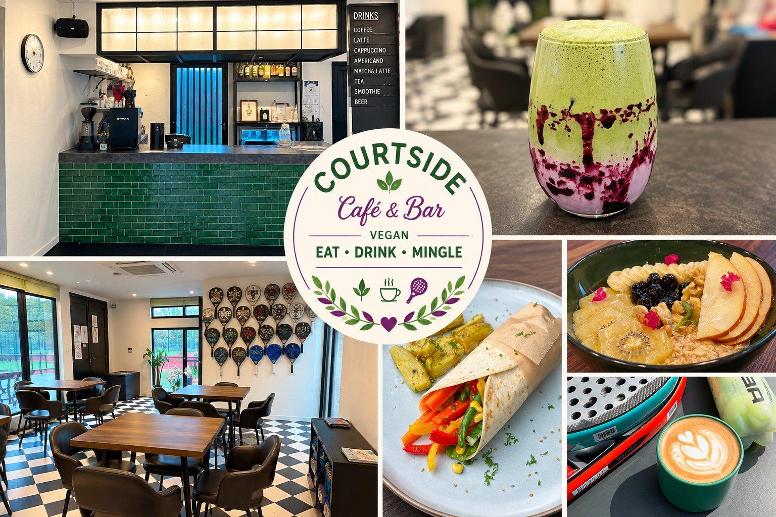 Courtside Café & Bar の店内とヴィーガンメニュー